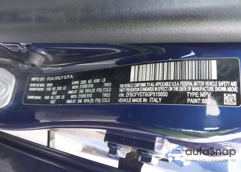 2016 Fiat 500X Lounge from USA, damaged, VIN ZFBCFYDT0GP515650
